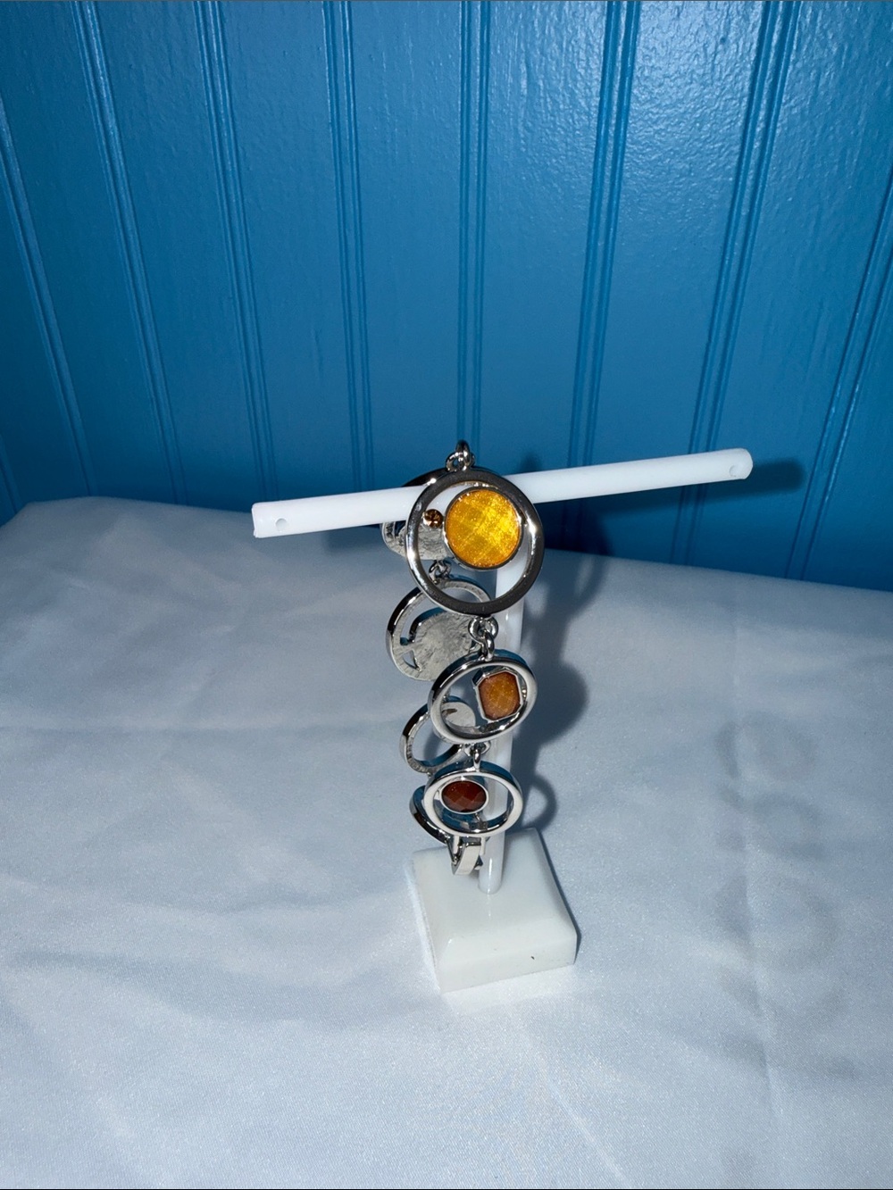 Silver Circle Link Cuff and Amber Accent Bracelet Set - Picture 4 of 6